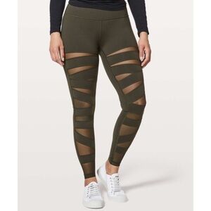 LULULEMON 28” Wunder Under Hi Rise Tech Mesh Pants in Dark Olive